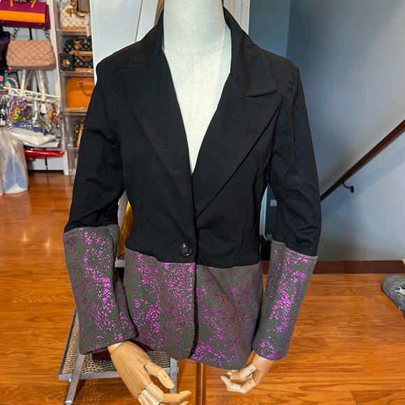 Terez (Sample) Starry Night Blazer Black with Purple Foil (S) NWT - Picture 2 of 11